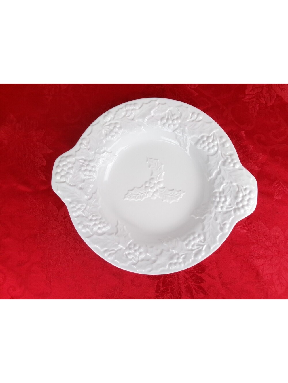 Ceriart Portugal Christmas Holly Berry White Ceramic Serving Dishes Set of 2
